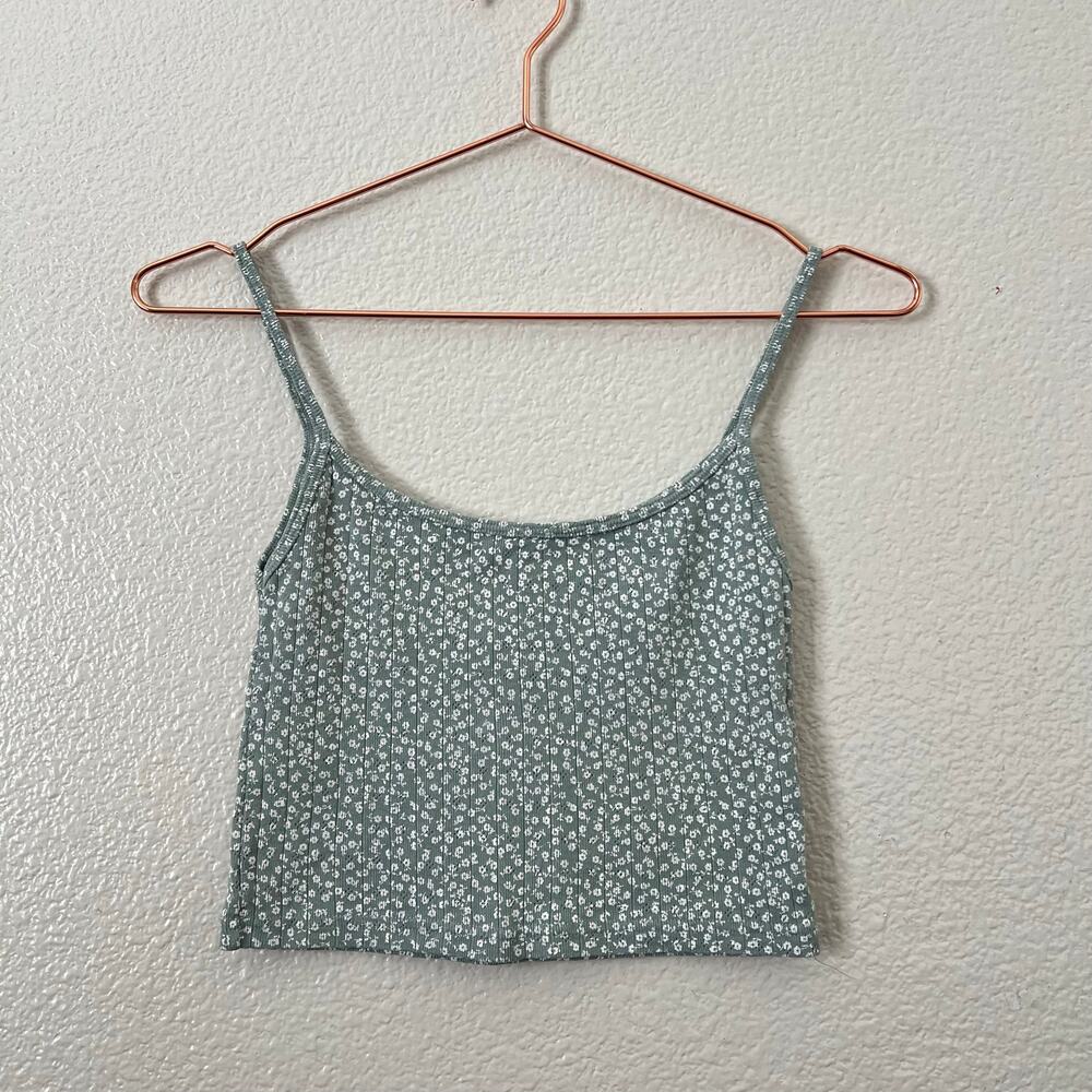 John Galt Brandy Melville Sage Green Ditsy Floral White cropped cami tank top